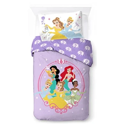 Afbeelding van Jay Franco Disney Prinses, goudkleurig hart, beddengoed voor kinderen, 140 x 200 cm, 100% katoen, eenpersoonsbed incl. dekbedovertrek &amp; kussensloop geschikt bedden van 90 190 cm tot