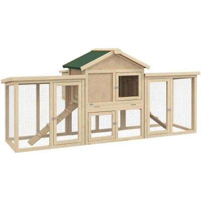 Afbeelding van PawHut Poulailler 204 x 85 93 cm Enclos à poules avec nichoir En Bois perchoirs Peinture imperméable Pour 2 4 naturel