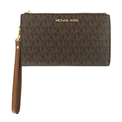Afbeelding van Michael Kors Jet Set Travel Double Zip Wristlet Signature PVC (Brown PVC/Dark Acorn)