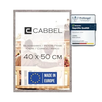 Afbeelding van CABBEL Fotolijst, stabiele mdf lijst met onbreekbaar plexiglas, om op te hangen en neer zetten, ideaal voor foto&#039;s, afbeeldingen, collages, grijs (beton), 40 x 50 cm