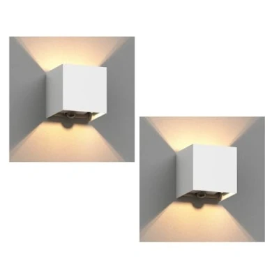 Afbeelding van ledscom.de 2 pièces Applique murale CUBEL pour l&#039;extérieur, IP65, Up /Downlight, détecteur de mouvement, blanc mat, carré, 1x G9 max. 10W