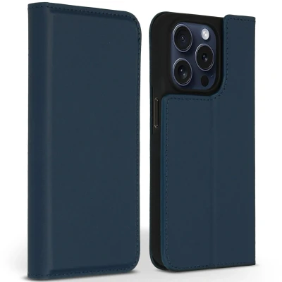 Afbeelding van Accezz Hoesje Geschikt voor iPhone 15 Pro Met Pasjeshouder Premium Leather Slim Bookcase Blauw
