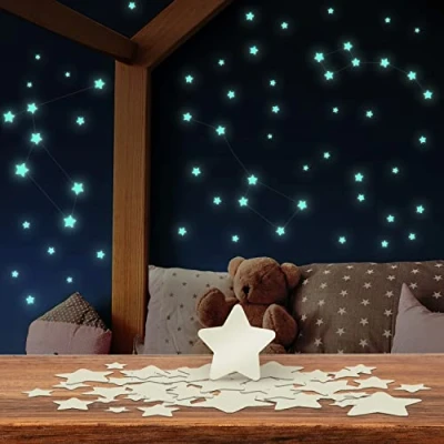 Afbeelding van Glow in the Dark Sterren Kinderkamer [ZELFKLEVEND] Gegarandeerd kinderplezier 100 Sterrenhemel Stickers Eenvoudig te verwijderen zonder resten incl. Sterrenbeeld handleiding