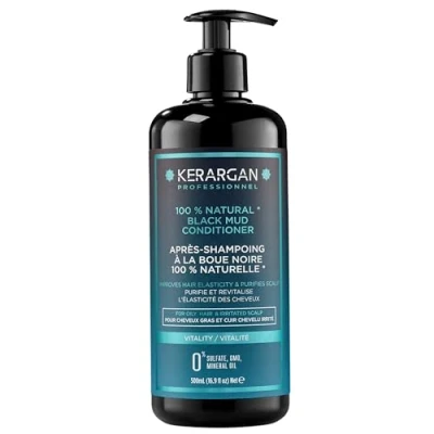 Afbeelding van Kerargan Revitaliserende conditioner met zwarte modder uit de Dode Zee Vitaliteit &amp; hydratatie Vet haar, geïrriteerd hoofdleer Reinigt Herstelt Sulfaatvrij, GMO, Minerale Olie 500ml