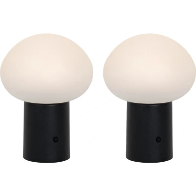 Afbeelding van QAZQA Set van 2 tafellampen mushroom zwart incl. LED oplaadbaar