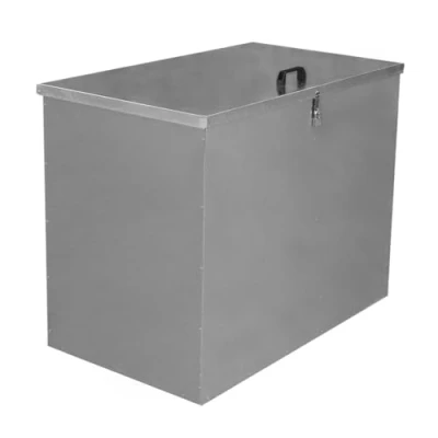 Afbeelding van Metalen Voedselcontainer 64 liter 89x68x126cm 2 compartimenten vakken gegalvaniseerd hangslot vee dieren voerton