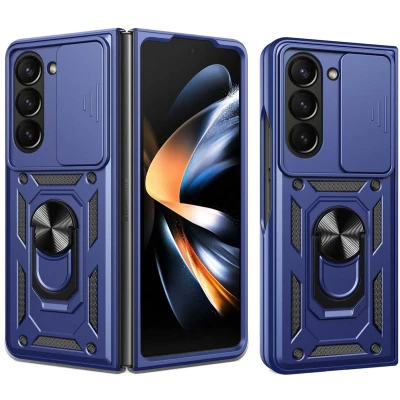 Afbeelding van iMoshion Hoesje Geschikt voor Samsung Galaxy Z Fold 5 Rugged Backcover met ring Donkerblauw