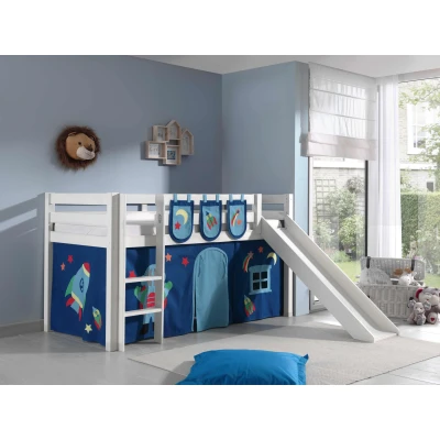Afbeelding van LUCEVI Pino Halfhoogslaper + Ladder Glijbaan Astro Gordijntjes 3 Zakjes Wit 90x200 cm