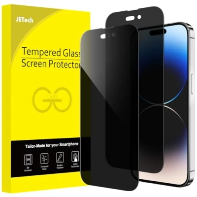 Afbeelding van JETech Volledige afdekking anti spionage screenprotector voor iPhone 14 Pro 6,1 inch, gehard glas, compatibel met beschermhoes, 2 stuks