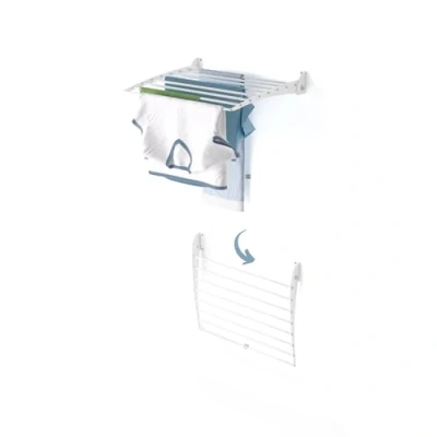 Afbeelding van foxydry Fold Droogrek voor aan de muur, uittrekbaar, verticaal, opvouwbaar, binnen en buiten, van aluminium staal, 62 x 50 cm (wit down, 1 laags 60)