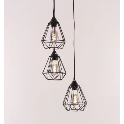 Afbeelding van Hanglamp zwart 3 lichts kooi 130cm