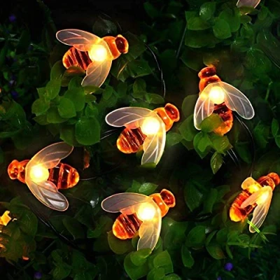 Afbeelding van Solar lichtsnoer op zonne energie voor buiten, bijenlichtsnoer, 50 LEDs, 7 m, 8 modi, waterdicht lichtsnoer, binnen en tuin, bomen, terras, Kerstmis, bruiloften, feesten (warm wit)