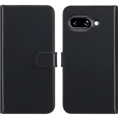 Afbeelding van Selencia Hoesje Geschikt voor Google Pixel 9a Echt Lederen Bookcase Zwart