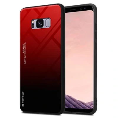 Afbeelding van Cadorabo Hoesje geschikt voor Samsung Galaxy S8 PLUS in ROOD ZWART Tweekleurige beschermhoes van TPU silicone Case Cover en achterzijde gehard glas