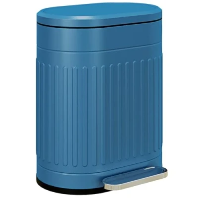 Afbeelding van HOMCOM Keukenafvalemmer, 20 l, pedaalemmer, ovaal, van metaal met softclose deksel, anti vingerafdruk, uitneembare binnenemmer, 36,5 x 31,2 45 cm, blauw