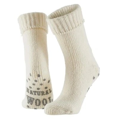 Afbeelding van Apollo Wollen sokken dames Huisokken Licht Beige Maat 39/42 Huissok met anti slip Fluffy Slofsokken Warme Winter
