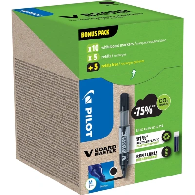 Afbeelding van Pilot BeGreen whiteboardmarker V Board Master M, zwart, 10 stuks + navullingen