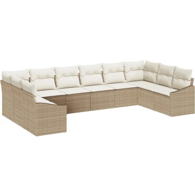 Afbeelding van vidaXL 10 delige Tuin Sofa Set met Kussens Beige Poly Rattan