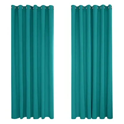 Afbeelding van Deconovo Warmte isolerende verduisteringsgordijnen, voor woonkamer en slaapkamer, modern design met oogjes, 229 x 274 cm (breedte hoogte), turquoise, 2 stuks