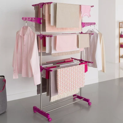 Afbeelding van Séchoir à linge inox MAXIMA prune étendoir pliable H.145 CM