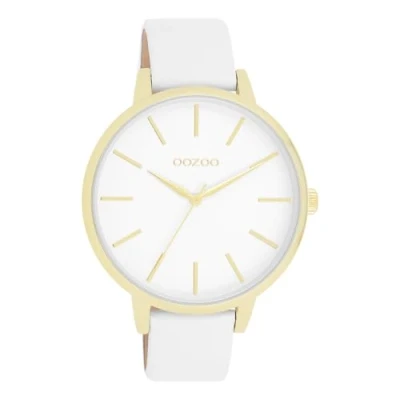 Afbeelding van Goudkleurige OOZOO horloge met witte leren band C11359