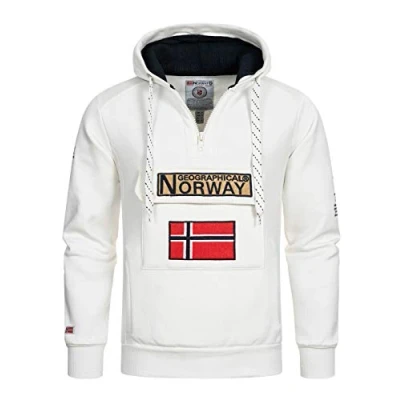 Afbeelding van Geographical Norway GYMCLASS Sweatshirt met capuchon voor heren kangoeroezak merklogo en lange mouwen, Wit