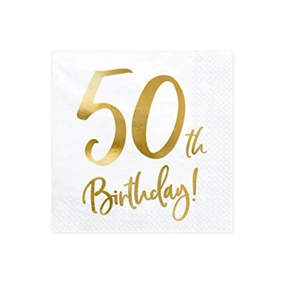 Afbeelding van Partydeco Servetten 50th birthday wit (20 stuks)