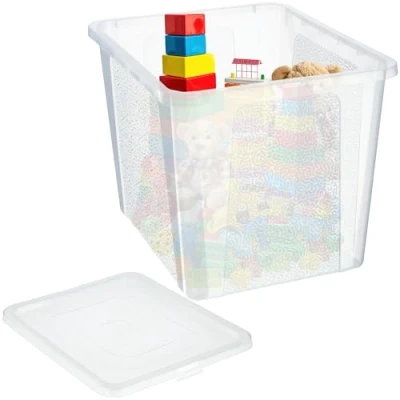 Afbeelding van KADAX Rechthoekige opbergdoos met deksel, stapelbaar, kunststof, ruimtebesparende (30 l, transparant)