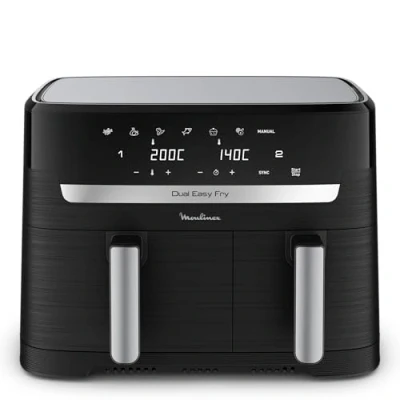 Afbeelding van Moulinex Dual Easy Fry 8,3 L Dubbele luchtfriteuse energiebesparing tot 70%, capaciteit 5,2 L, 3,1 7 programma&#039;s, knapperige resultaten, vaatwasmachinebestendig, digitaal recept, EZ9018