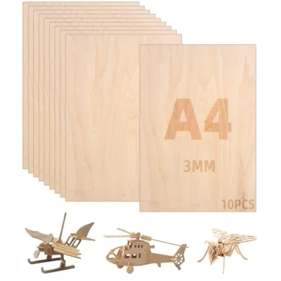 Afbeelding van 10 stuks 3 mm multiplex A4 30 x 21 cm lindemultiplex laserbewerking voor doe het zelf houtbewerking, laser, brandschilderen, modelbouw, decoratie, schilderen