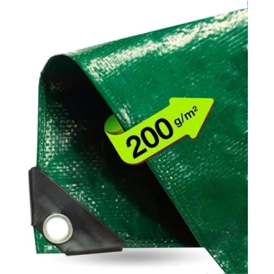 Afbeelding van Afdekzeil, 3 x m, waterdicht, 200 g/m², groen, met ogen voor tentzeil, stoffen zeil, camping, bouwzeil
