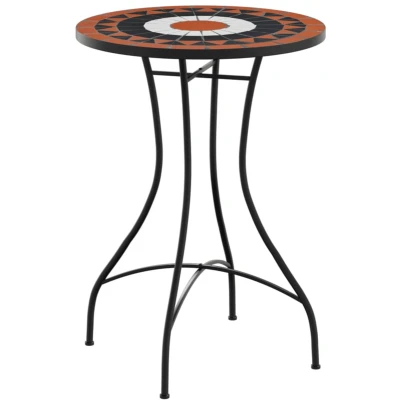 Afbeelding van Bistrotafel mozaïek Ø50x70 cm keramiek terracottakleurig en wit