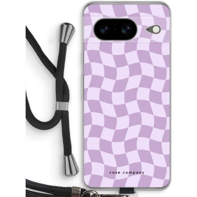 Afbeelding van Case Company® hoesje met Koord geschikt voor Google Pixel 8 Grid Paars Telefoonhoesje Zwart Bescherming aan alle Kanten en Over de Schermrand