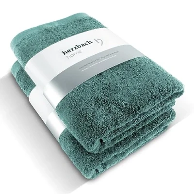 Afbeelding van herzbach home Luxe handdoek Douche Set van 2 Premium kwaliteit 100% Egyptisch katoen 70 x 140 cm 600 g/m² (oceaangroen)