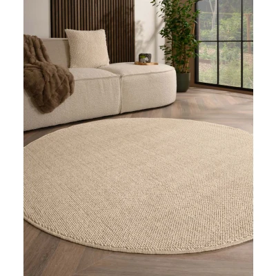 Afbeelding van Rond Laagpolig Vloerkleed Loom Crème 160 Cm