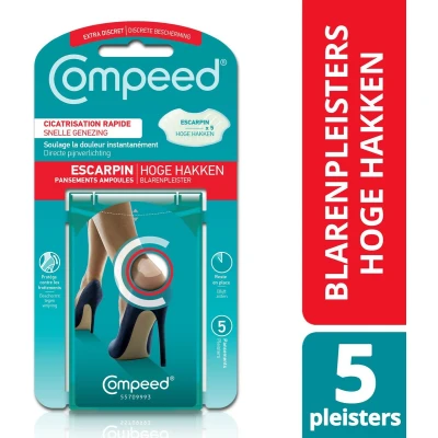 Afbeelding van COMPEED® Blarenpleisters hoge Hakken (5st). Compeed verlicht direct je pijn bij blaren! Speciaal ontwikkeld voor gebruik dragen van hakken. Prijs is inclusief verzendkosten.