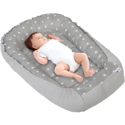 Image de Medi Partners Reducteur de Lit Bebe Réducteur Bébé 100x60x15cm Cocon et Naissance couffin Nid d&#039;ange 100% Coton Gaufre (Étoiles avec Gris Gaufre)