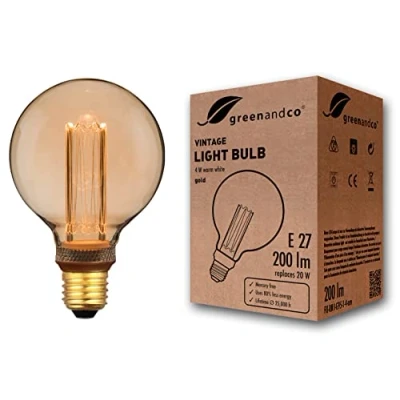 Afbeelding van Greenandco® Ledlamp, decoratief, vintage, retro, industrieel, antiek, Edison, E27, G95, 4 W, 200 lm, 1800 K, zeer warm wit, 320 graden, 230 V, geen flikkeren, niet dimbaar