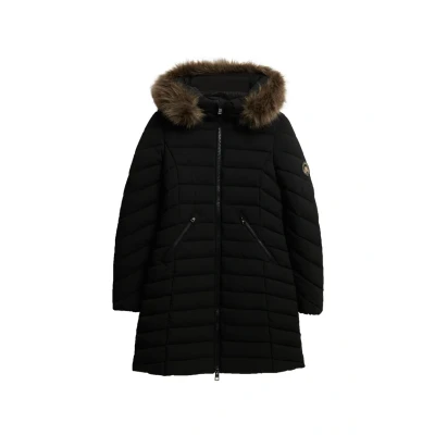Afbeelding van Superdry Halflange Fuji jas met capuchon imitatiebont Dames Gewatteerde jassen