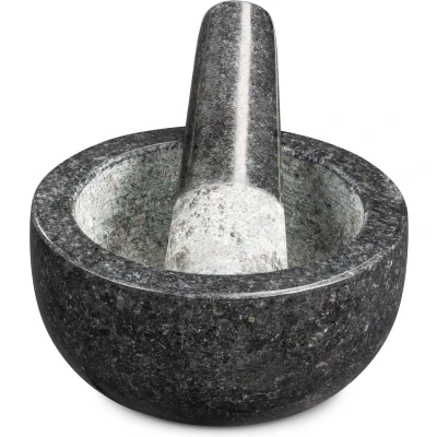 Afbeelding van Navaris vijzel met stamper van graniet Granieten voor kruidenmixen, pesto en dips Set inclusief fijnmalen Ø 12 cm