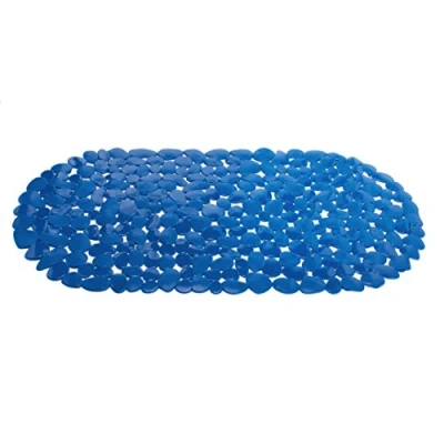 Afbeelding van MSV Douche/bad anti slip mat badkamer pvc donkerblauw 35 x 68 cm zuignappen steentjes motief