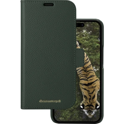 Afbeelding van iPhone 15 Pro Bookcase hoesje dbramante1928 Effen Donkergroen Leer
