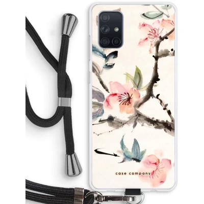 Afbeelding van Case Company® hoesje met Koord geschikt voor Samsung Galaxy A71 Japanse bloemen Telefoonhoesje Zwart Bescherming aan alle Kanten en Over de Schermrand