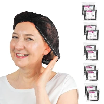 Image de ARNOMED charlotte cheveux jetable, jetable noir, aliemntaire 200 pcs (2 sachets), 52 cm charlottes jetables cheveuxs pour la cuisine ou le dentiste, bonnnet hommes/femmes
