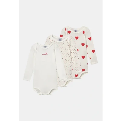 Afbeelding van Petit Bateau Set van 3 katoenen body&#039;s met lange mouwen hartjesprint
