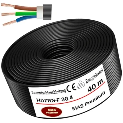 Afbeelding van Rubberen stroomkabel H07RN F 3G4 mm² flexibel met beschermgeleider voor zware apparaten van 5 tot 100 m 40