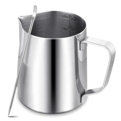 Afbeelding van Melkopschuimer kan voor koffiemachine 600ml/20oz 304 roestvrijstalen melkkop met pen, metalen barista accessoires cappuccino latte en espresso, vaatwasmachinebestendig