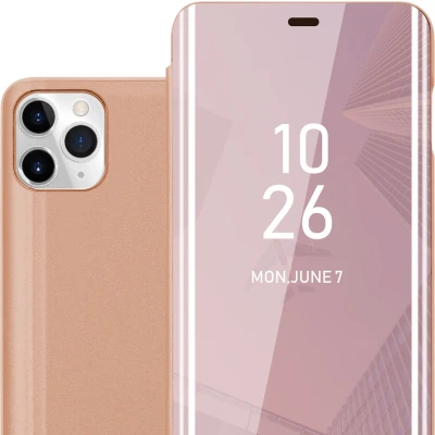 Afbeelding van Cadorabo Hoesje geschikt voor Apple iPhone 11 PRO MAX in KUNZIET ROZE Clear View Spiegel Beschermende Case met Tribunefunctie 360 Graden Bescherming Book Cover Etui
