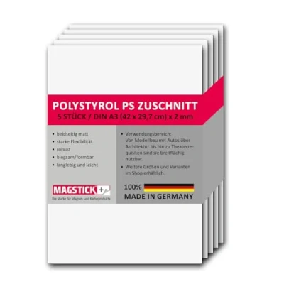 Afbeelding van Set van 5 witte piepschuimplaten I DIN A3 PS kunststof 29,7 x 42 cm 2 mm dik voor modelbouw, doe het zelf architectuur mag_266
