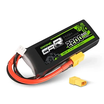 Afbeelding van OVONIC 2 stuks Lipo accu 7,4 V 2200 mAh 50 C met XT60 aansluiting compatibel RC 1/16 of 1/14 Flugzeug Auto Boot Quadcopter 1 stuk (bovendien een TRX